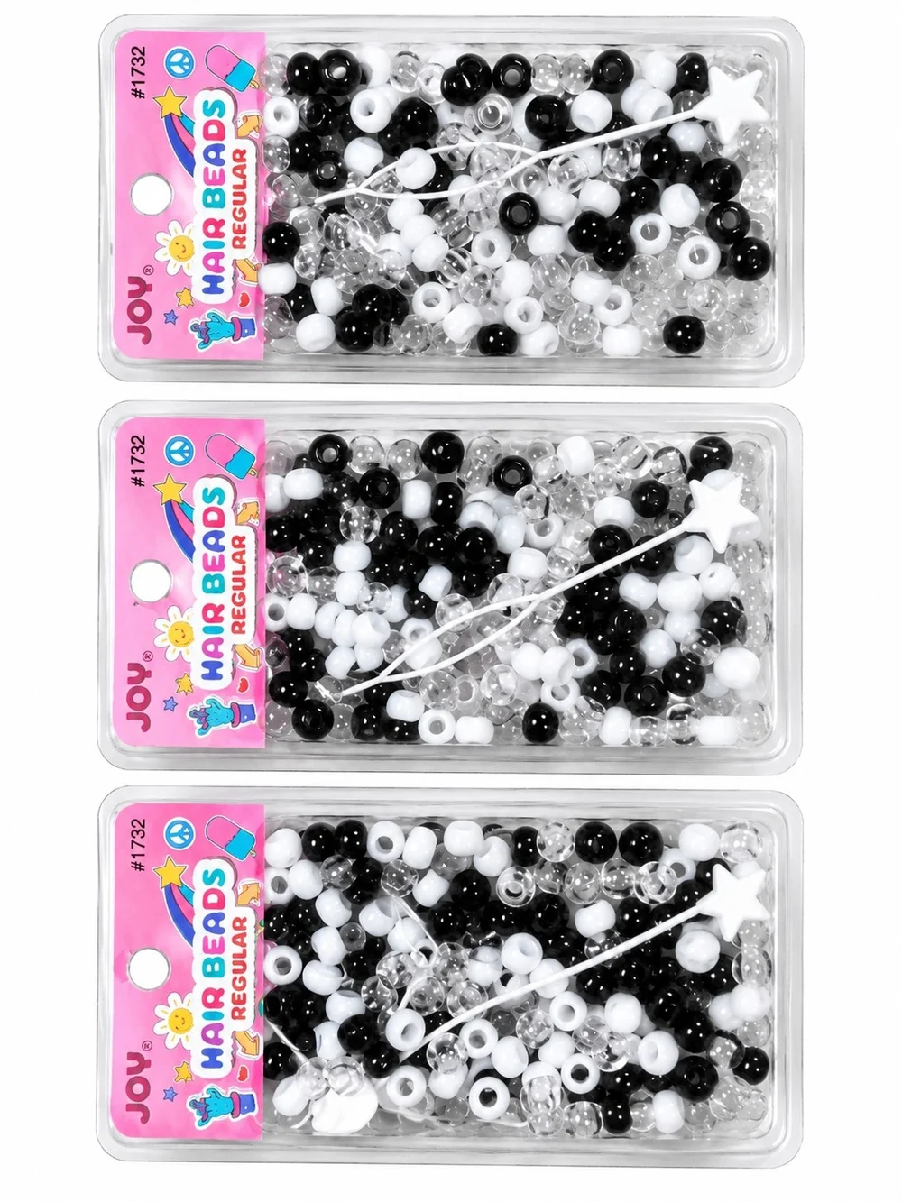 Black, White & Clear Kids Hair Beads - Regular